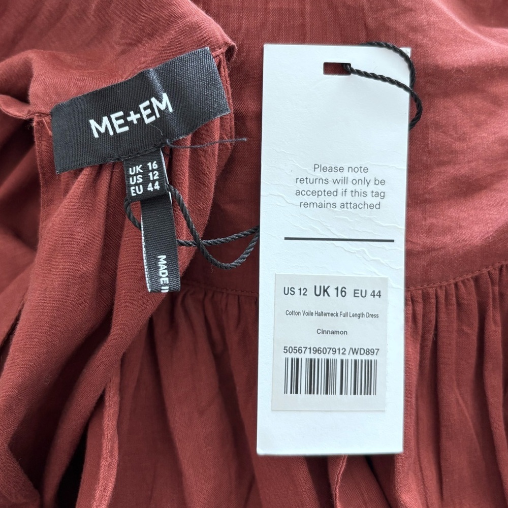 ME+EM Cotton Voile Halterneck Full-Length Dress - NWT - Cinnamon Size: 12 - Picture 7 of 15